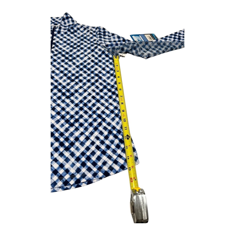 IBKUL Navy/White Gingham Mock‎ Zip Long Sleeve Top UPF 50 Small NWT - Picture 12 of 16